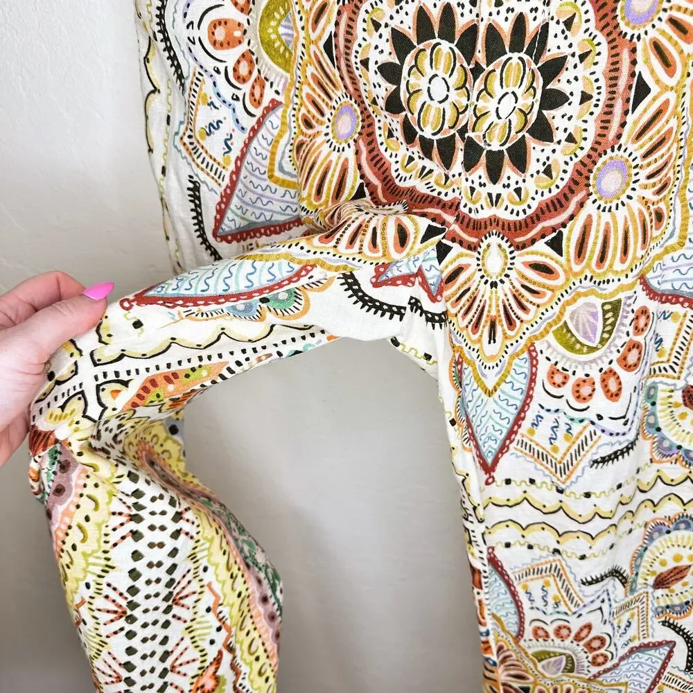 Zara Linen Blend Paisley Mandala Floral Print Wide Leg Ankle Flare Pants XXL - Picture 8 of 16